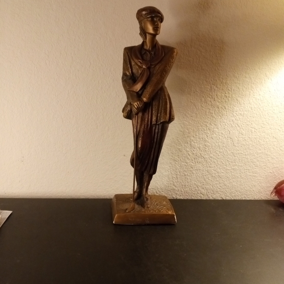 EXQUISITE Signed 1990 Austin Sculpture 16" Copper Finish Golfer Statue. - Picture 8 of 10